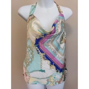 julia love j Women Multicolor Chain Paisley Pattern Halter Backless Top Size Xl